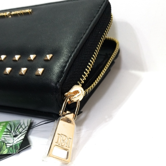 BADGLEY MISCHKA NWT All Over Purse Studded Wristlet Wallet In Black & Gold - Picture 5 of 6